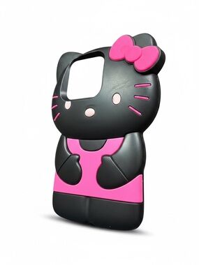 Black & Hot Pink Cute Hello Kitty Silicone iPhone 14 Pro Case